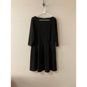 Boston Proper Women's Black Fit and Flare Midi Dress Boat Neck Size L